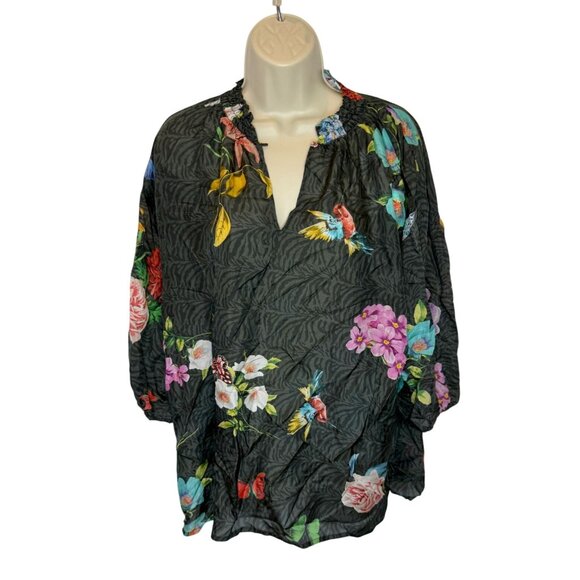 Johnny Was Blooming La Belle Silk Printed Top NWT - Size M - Picture 2 of 7
